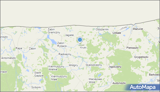 mapa Kruki, Kruki gmina Banie Mazurskie na mapie Targeo